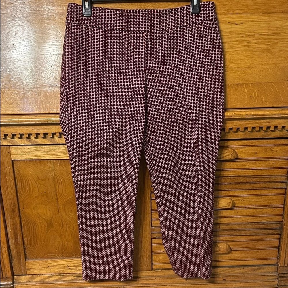 Loft Marisa Classic Preppy Pink Navy Geometric Diamond Print Ankle Pants Cropped